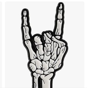 Skeleton Hand Rock On Enamel Pin in White and Black